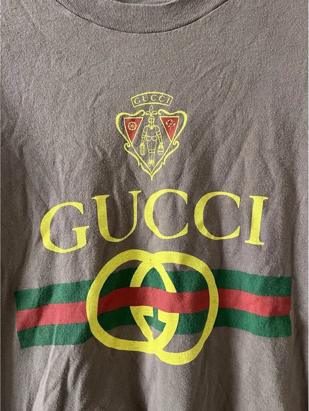 Vintage Gucci Bootleg Graphic T-Shirt Brown Medium 90s